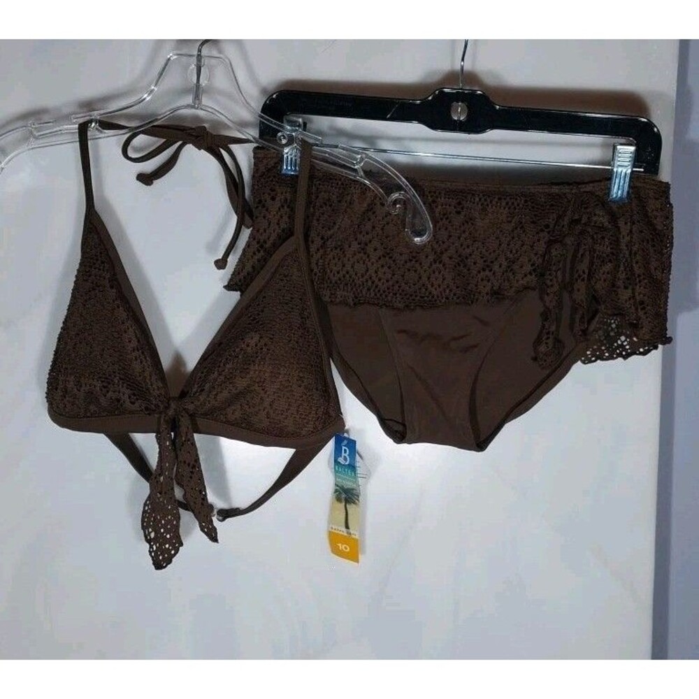 Baltex Brown Crochet Bikini Two Piece Boho Swimsuit Size 10 NWT
